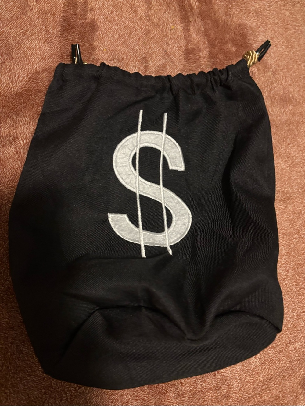 Black Drawstring Money Bag with Gold Rope - Picture 2 of 3